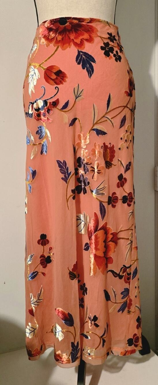 Free People Secret Garden Midi Maxi Skirt Burnout Soft Velvet Floral Petal SZ 4